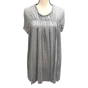 YIGAL AZROUEL HEATHER GRAY GATHERED SCOOP NECK FLOWY SHORT SLEEVE TEE SHIRT